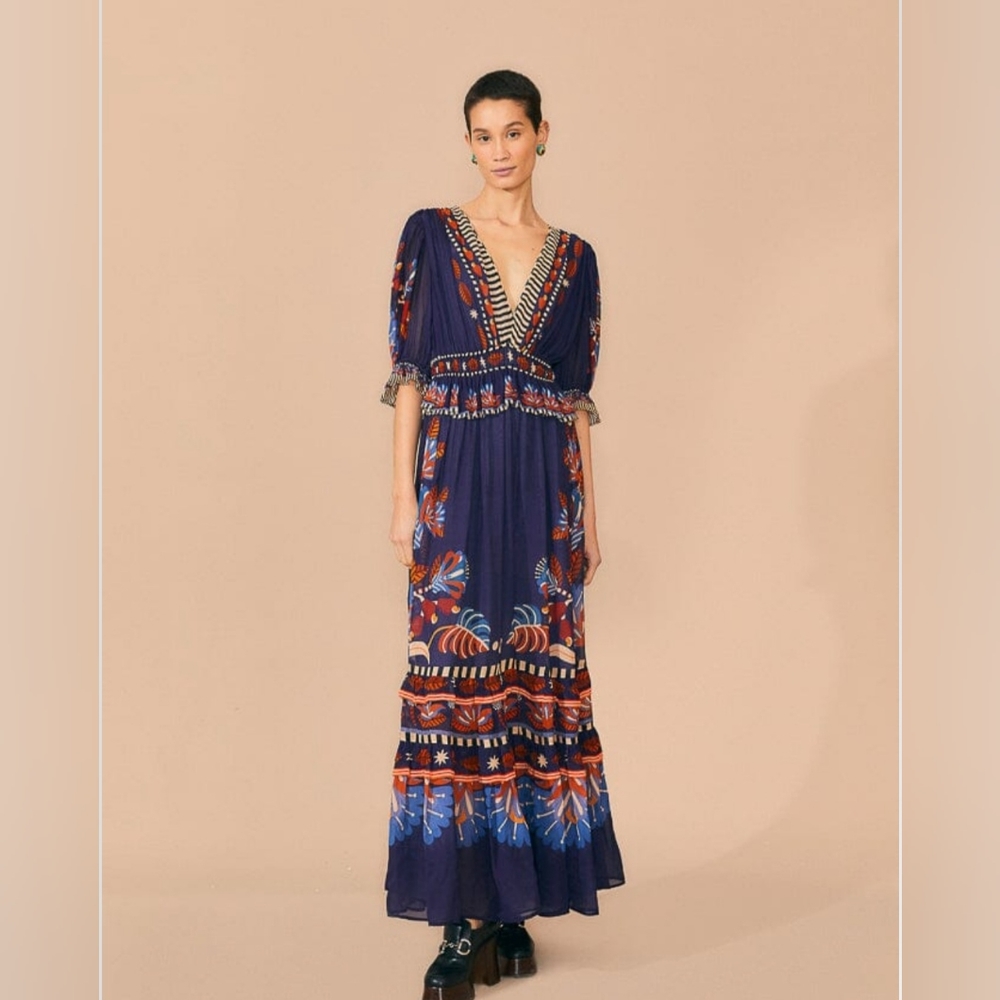 Farm Rio NWT Blue Nature Beauty Maxi Dress